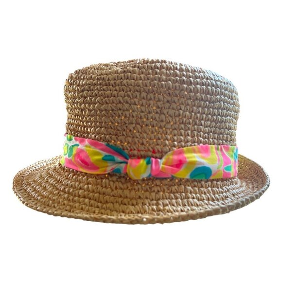 Lilly Pulitzer Poolside Fedora Hat Packable Raffia Straw Preppy Breathable - Picture 7 of 12